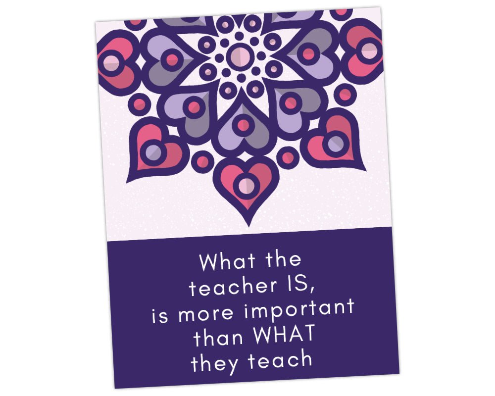 What the teacher is, is more important what what they teacher quote wall art print for teacher appreciation thank you gift with purple and pink mandala