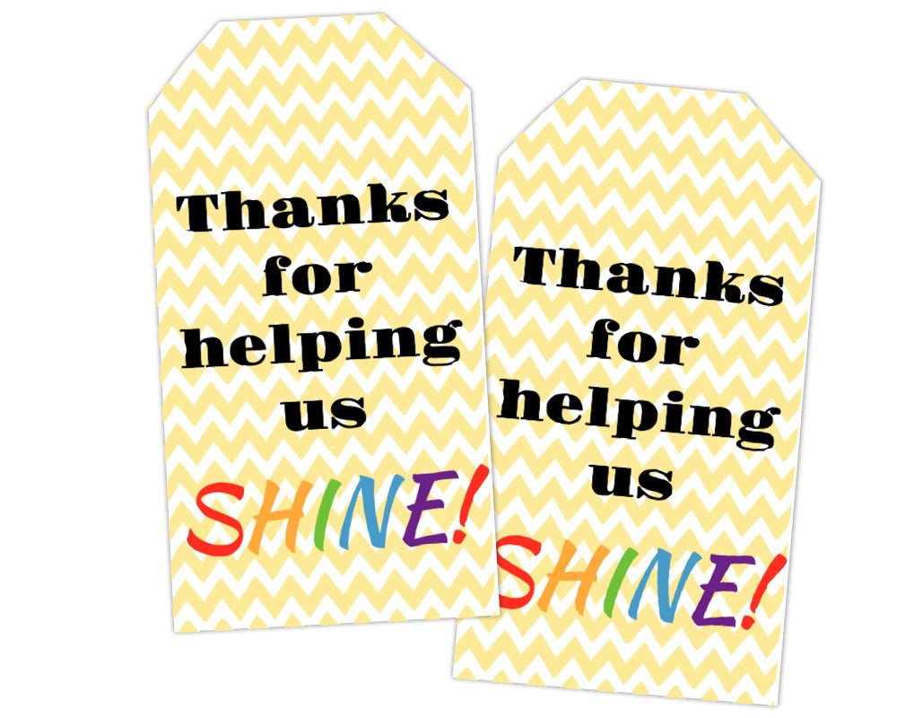 printable thank you volunteer appreciation gift tag for school volunteers with yellow chevron background and rainbow colored text on tag bottom