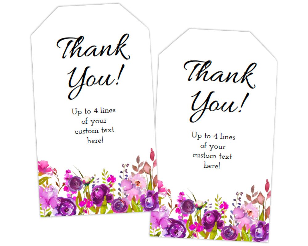 purple wild flower customizable thank you tags
