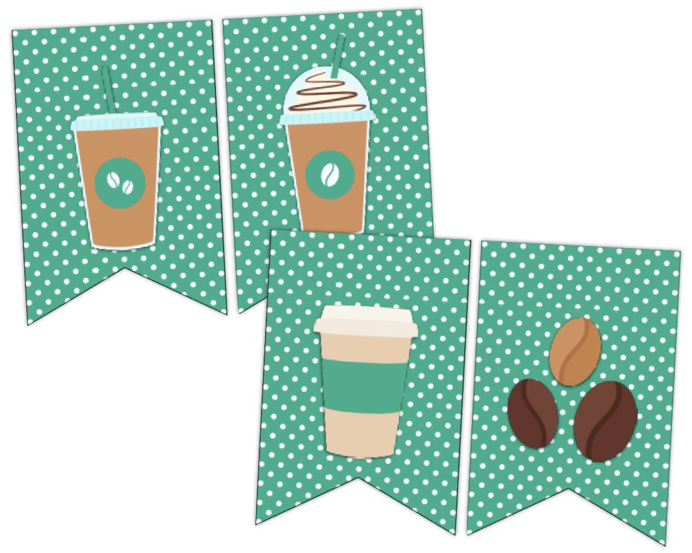 printable coffee banner for school staff appreciation events green and white polka dotted background with brown letters