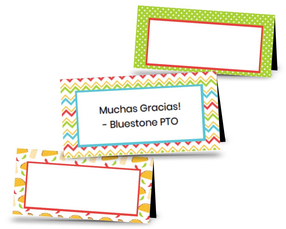 taco themed fiesta gift bag topper labels with striped, chevron and taco icon backgrounds