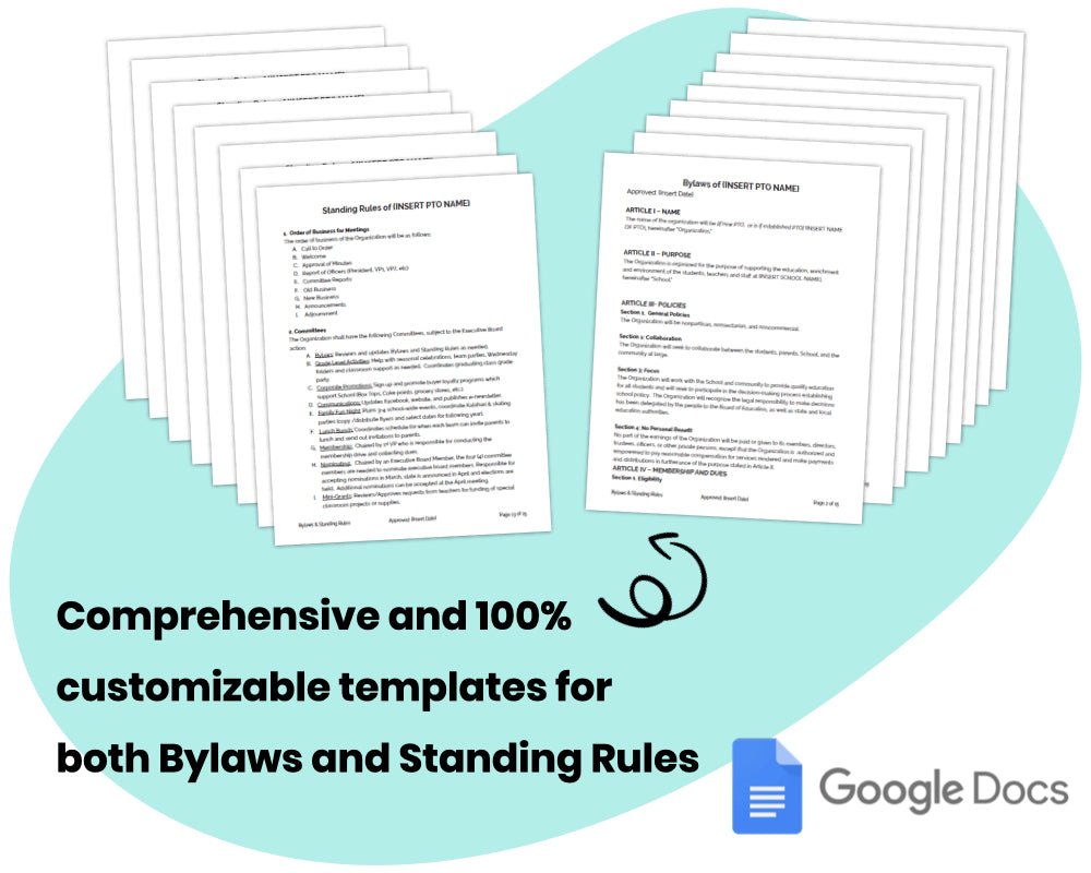 pink teal and white pages of pdf splayed on top of blue blob shape