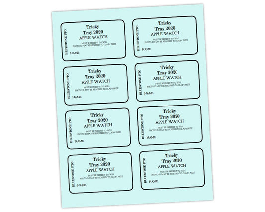 customizable tricky tray fundraiser custom ticket template with blue background and black text
