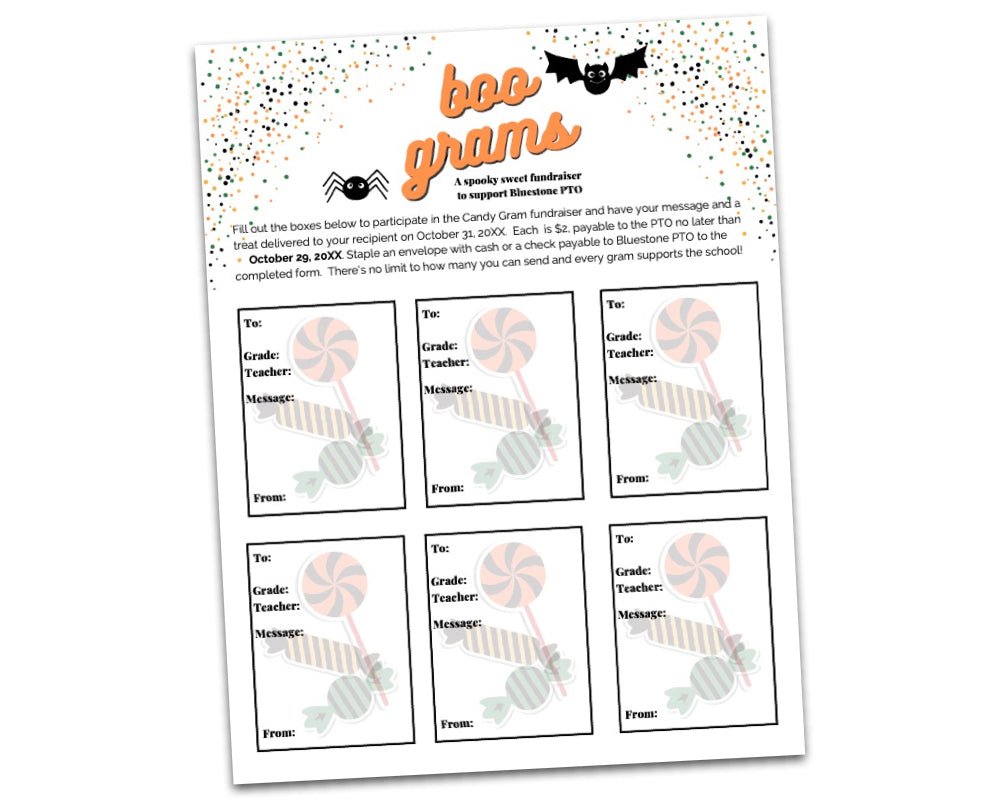 black, green, orange and yellow candy, bat and spider icons and confetti