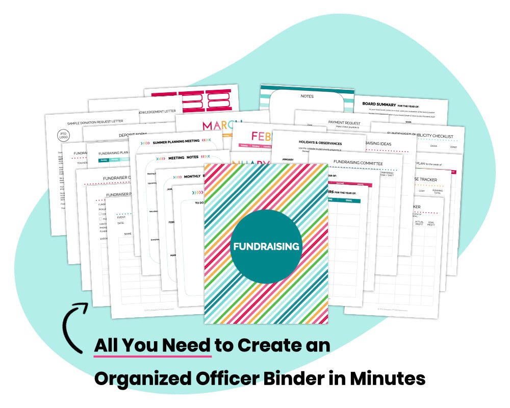 colorful documents arranged atop of a blue blob shape with text and arrow pointing to documents