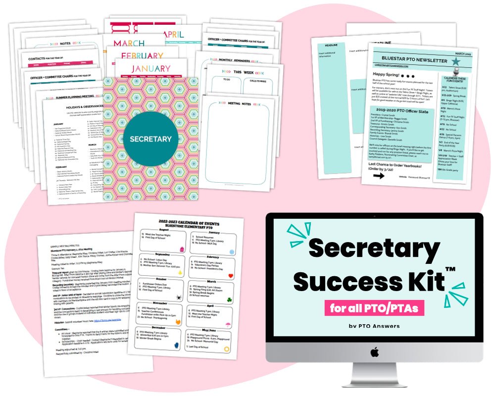 colorful document pages with text underneath on top of pink shape