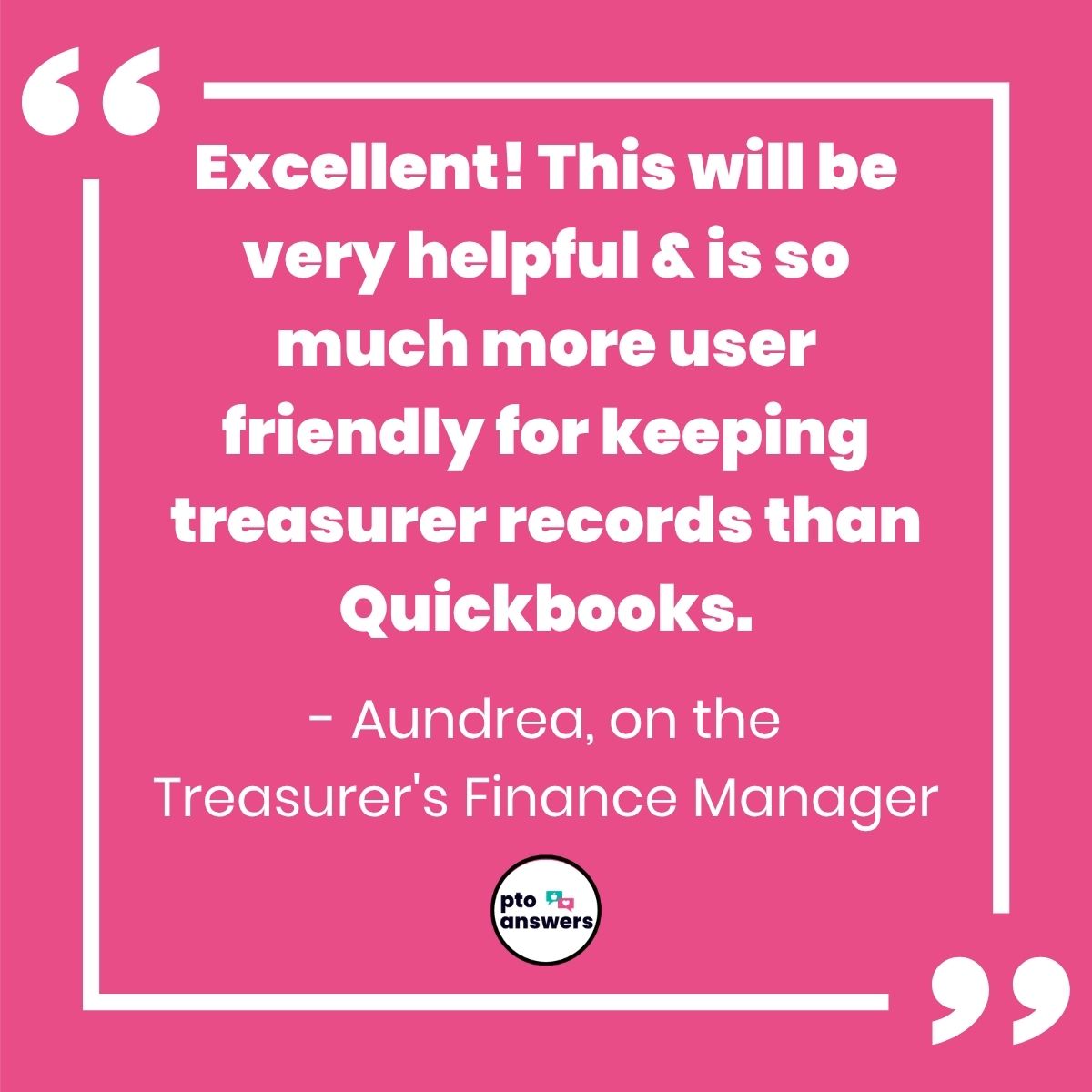 'excellent! this will be very helpful and is so much more user friendly for keeping treasurer records than Quickbooks. - Aundrea, on the Treasurer's Finance Manager