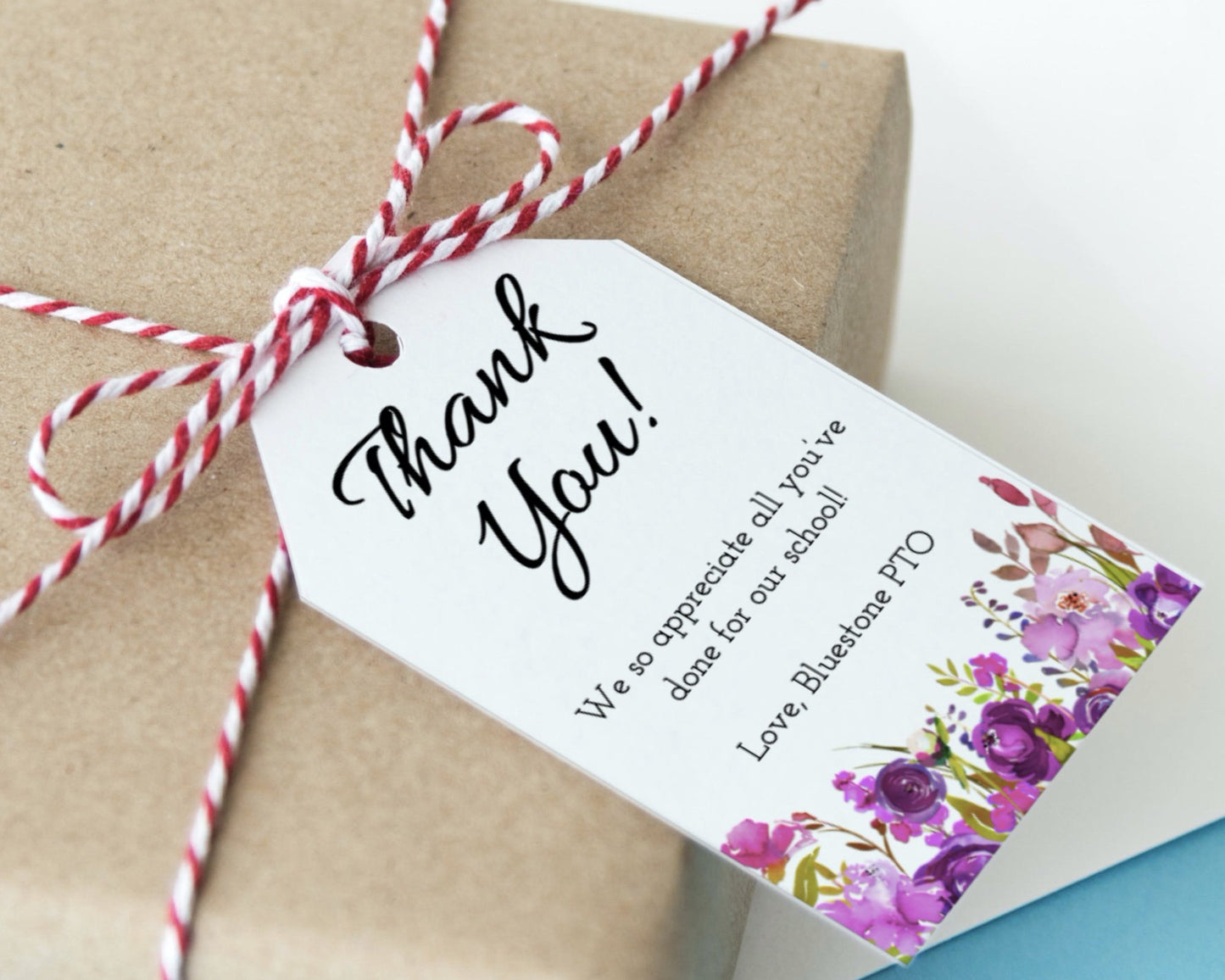 purple wild flower customizable thank you tags