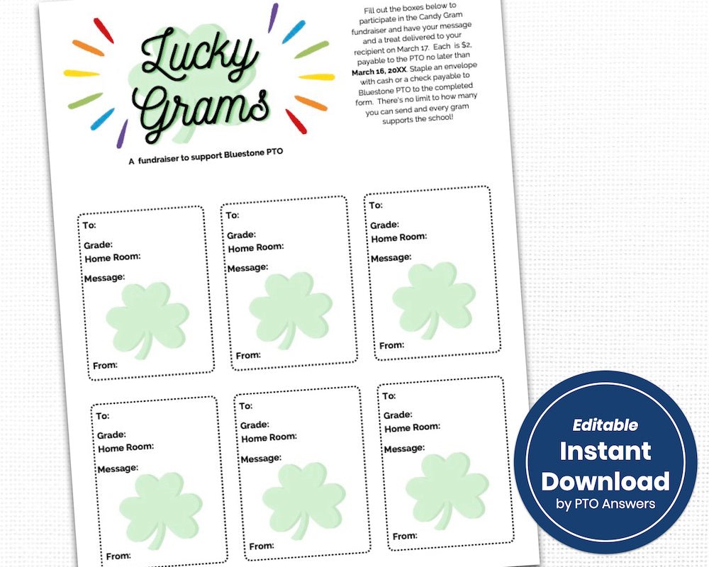lucky green shamrock candy grams with rainbow header