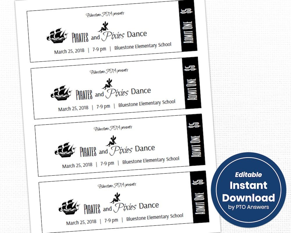 customizable school dance with pirates and pixi pirate flier theme for pto family fun event with dance ticket template