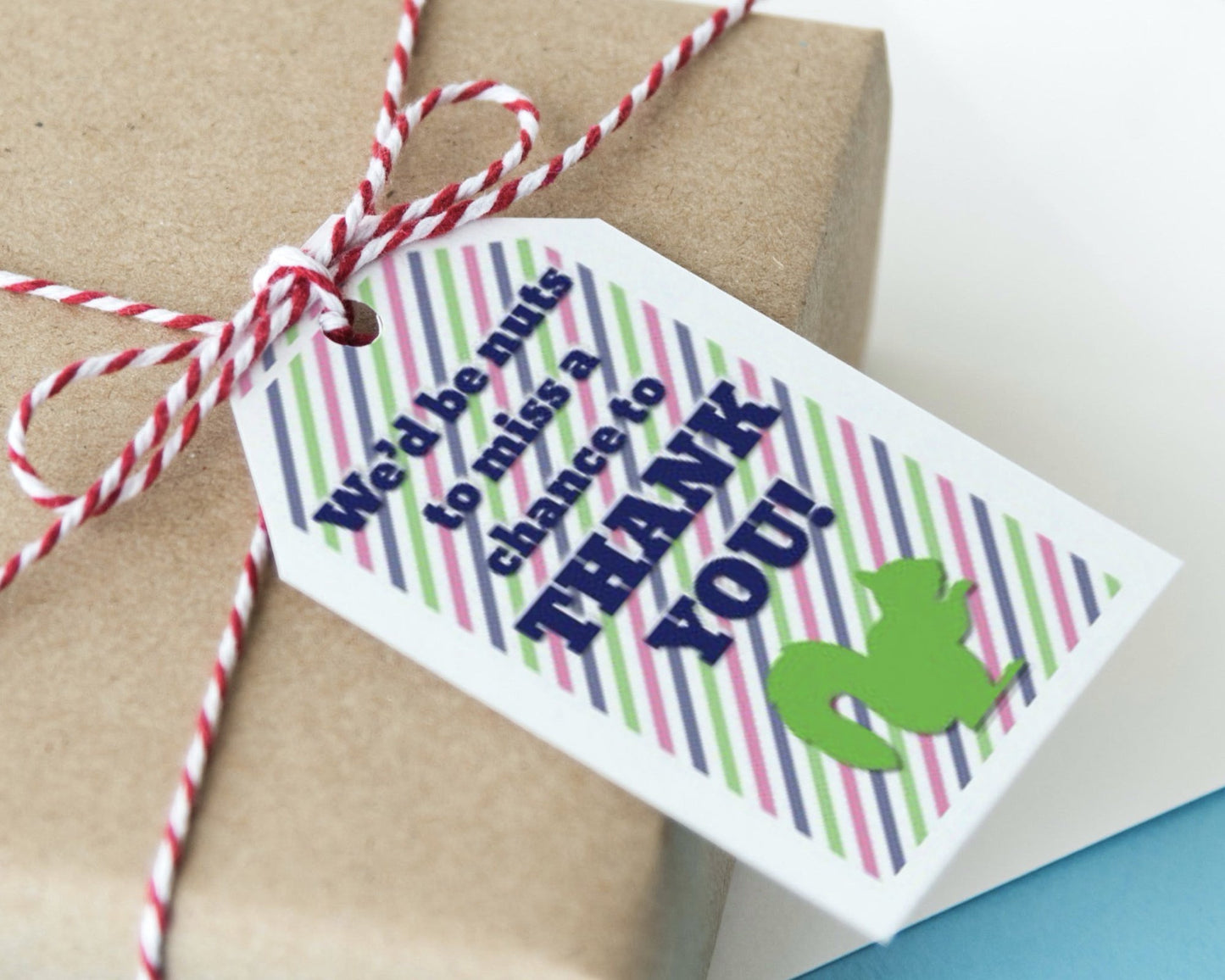we'd be nuts to miss a chance to thank you squirrel themed thank you tags