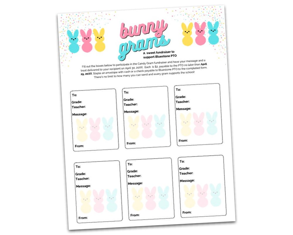 'bunny grams' pastel bunnies with confetti candy grams
