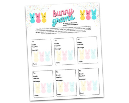 'bunny grams' pastel bunnies with confetti candy grams