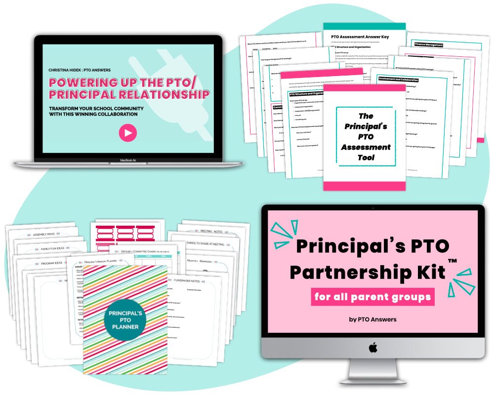 images of white, pink and teal pages a laptop displaying a training and an iMac displaying the resource name