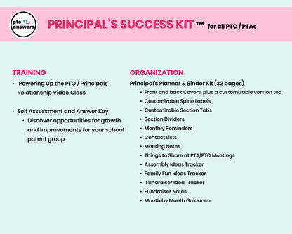 list of contents of Principal's Success Kit