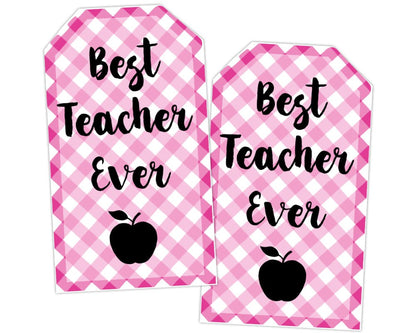 pink gingham plaid best teacher ever gift tag printable teacher appreciation gift tags for end of the school year