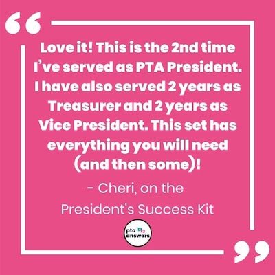 'love it. this is the 2nd time ive served as pto president. I have also served 2 years as Treasurer and 2 years as vice president. this set has everything you need (and then some)! Cheri on the president's success kit.'