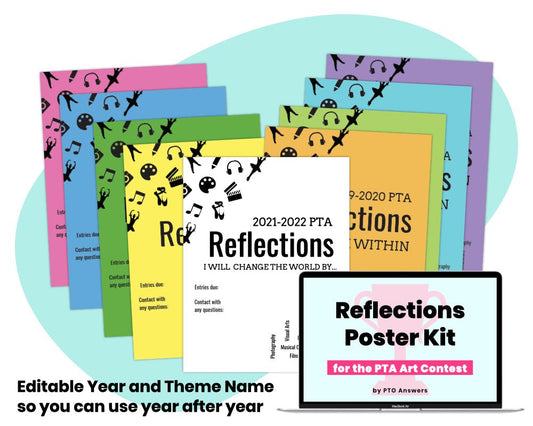 colorful posters with art icon decorations on top of blue shape with laptop displaying resource name with pink trophy icon in lower right hand corner