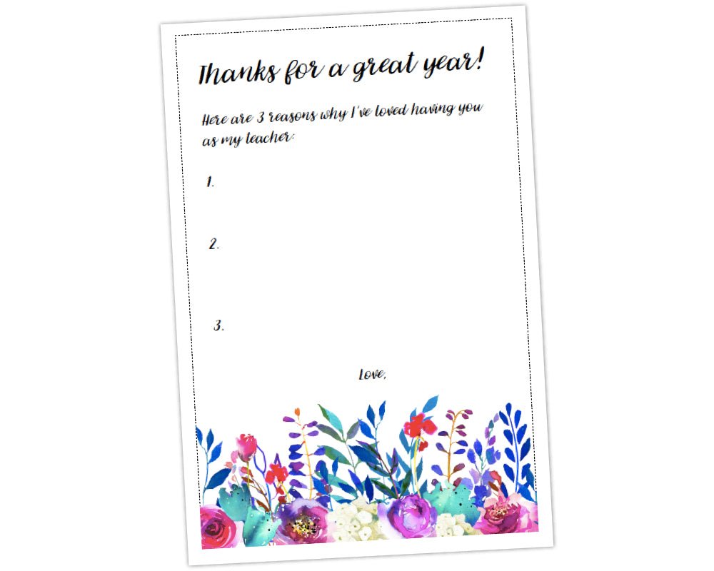 customizable teacher appreciation letter from student with wildflower floral border on bottom