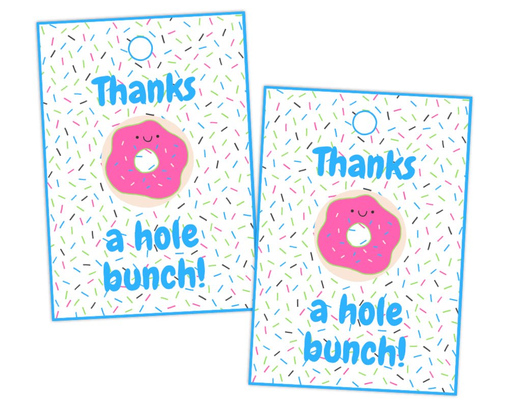 thanks a hole bunch donut themed printable thank you gift tags