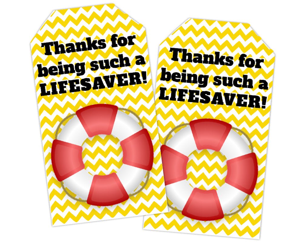 printable thanks for being such a lifesaver teacher appreciation and volunteer appreciation gift tag topper with yellow chevron background and lifesaver icons