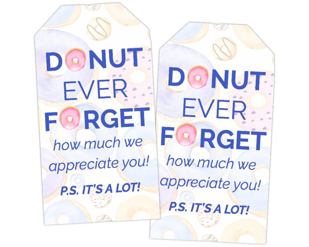 printable appreciation gift tags for teachers with doughnut theme with pastel pink, purple and tan color scheme