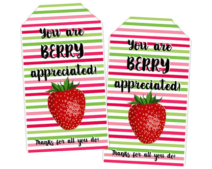 printable teacher appreciation berry appreciated gift tag for staff appreciation week with striped background and strawberry icon