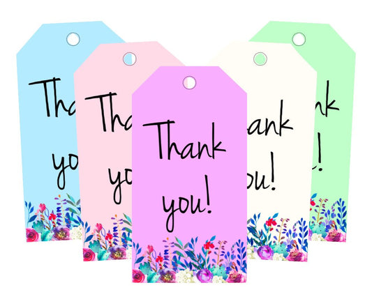 printable thank you gift tag toppers in 5 pastel colors with floral border at bottom of tag for teacher and staff appreciation week and end of the school year by pto answers