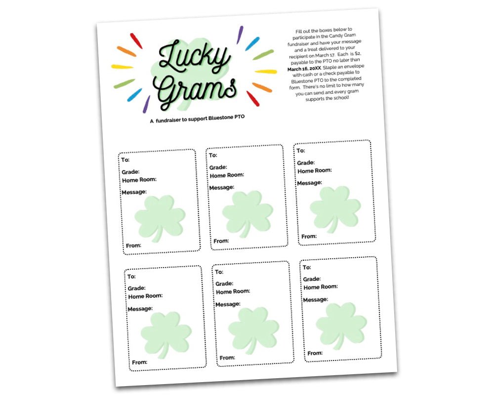 lucky green shamrock candy grams with rainbow header