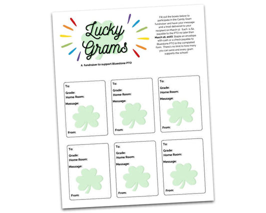 lucky green shamrock candy grams with rainbow header