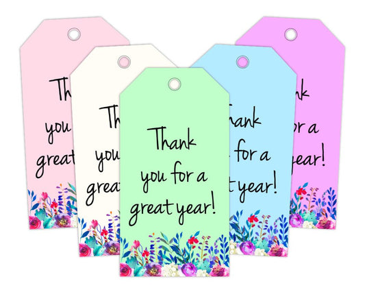 printable thank you gift tag toppers in 5 pastel colors with floral border for teacher and staff appreciation week and end of the school year by pto answers