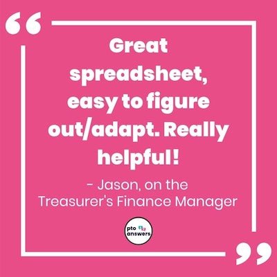 'great spreadsheet, easy to figure out/adapt. really helpful. Jason on the Treasurer's Finance Manager'