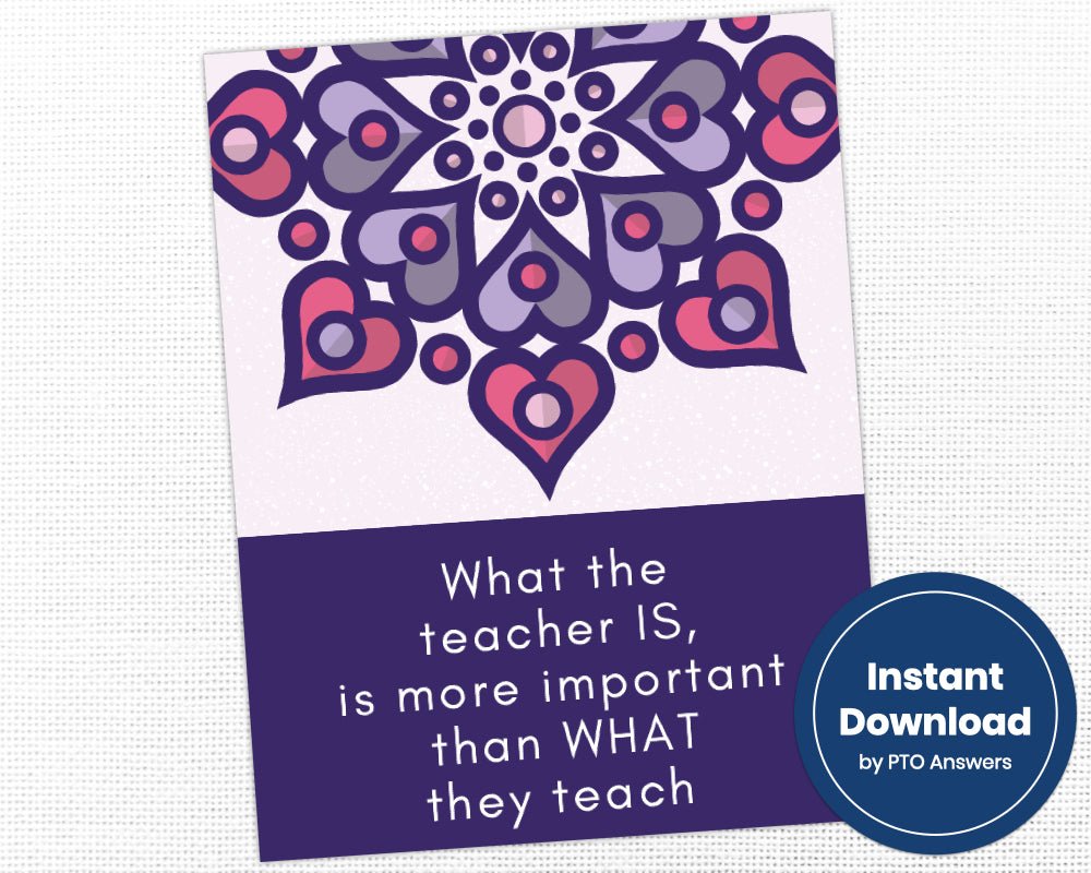 What the teacher is, is more important what what they teacher quote wall art print for teacher appreciation thank you gift with purple and pink mandala