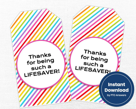 rainbow thanks for being such a lifesaver printable gift tags