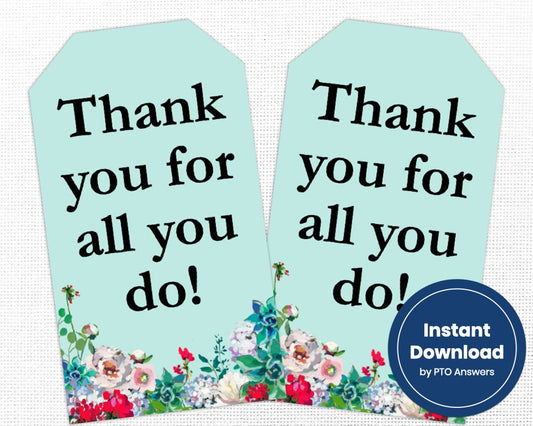 printable thank you for all you do gift tag with succulent border perfect for teacher appreciation week with light mint green background and a mixed succulent border