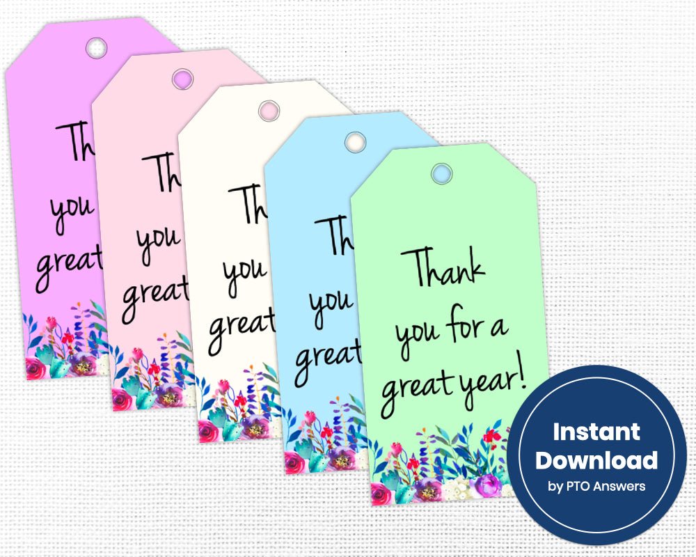 printable thank you gift tag toppers in 5 pastel colors with floral border