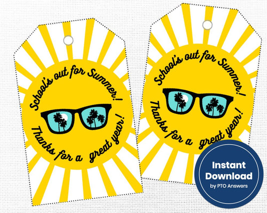 Summer Sunnies End of School Year Printable Gift Tags