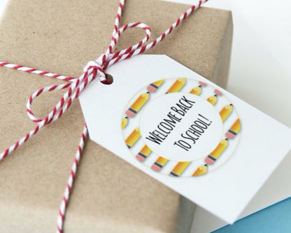 welcome back to school pencil themed gift tags