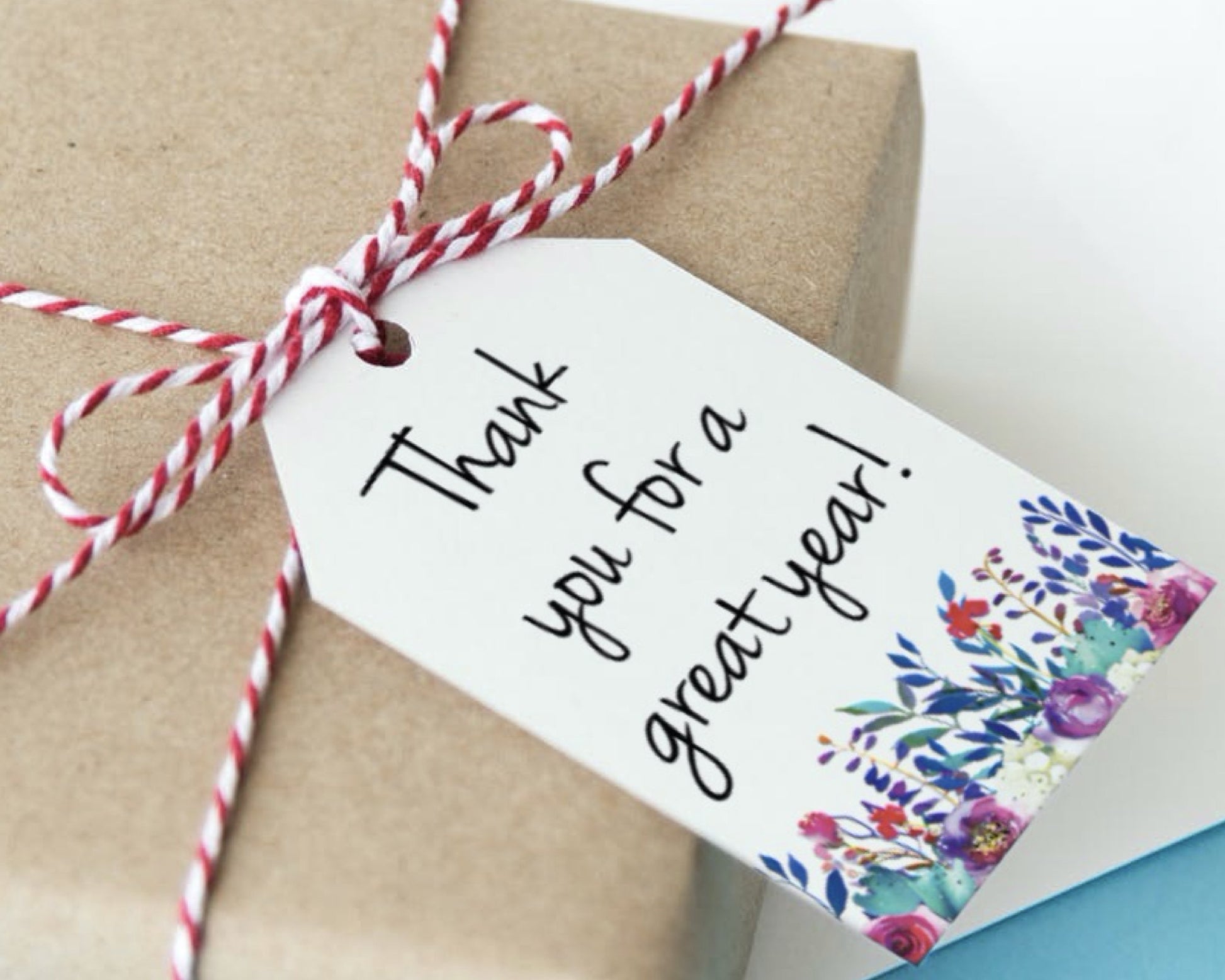 printable thank you for a great year floral watercolor gift tag