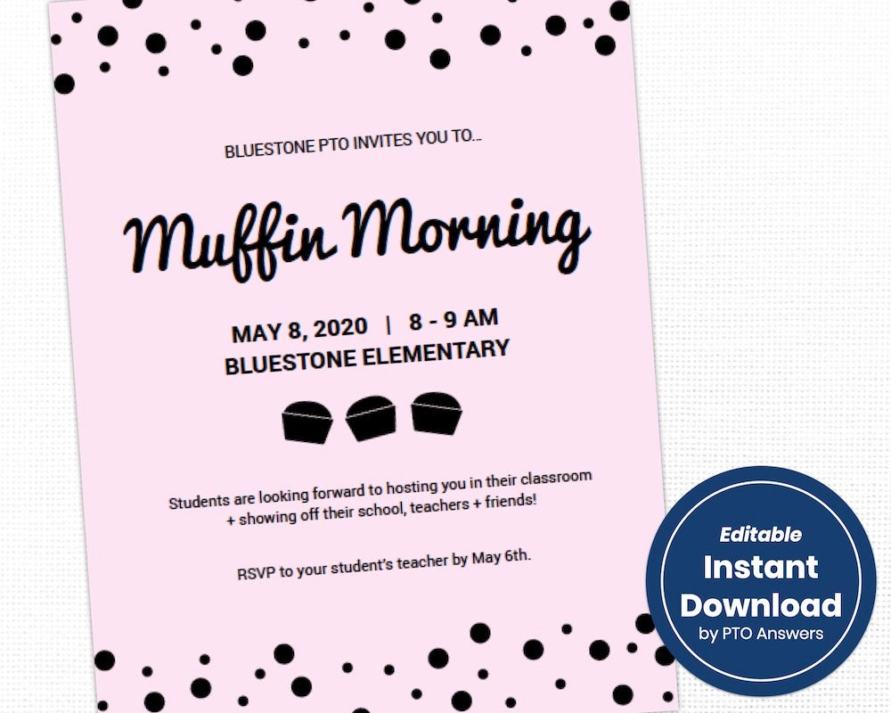 gender inclusive muffins with moms muffin morning editable and customizable flier template with pink background
