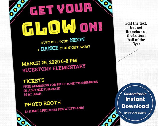customizable school dance glow dance printable flier template