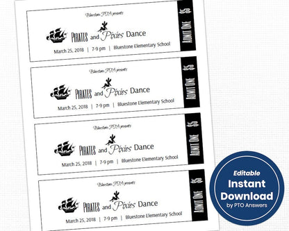 customizable school dance with pirates and pixi pirate flier theme for pto family fun event with dance ticket template