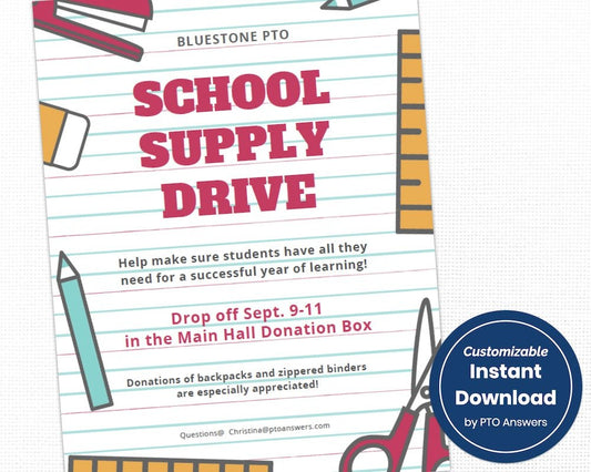 school supply drive community effort flier customizable template