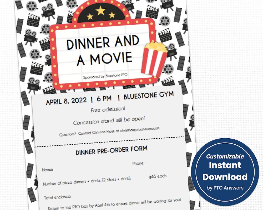 customizable and printable dinner and a movie school family fun event flier template