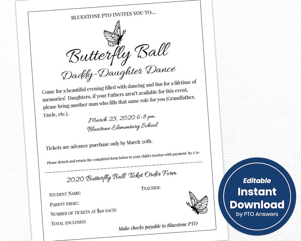 butterfly ball daddy daughter dance flier template and ticket form