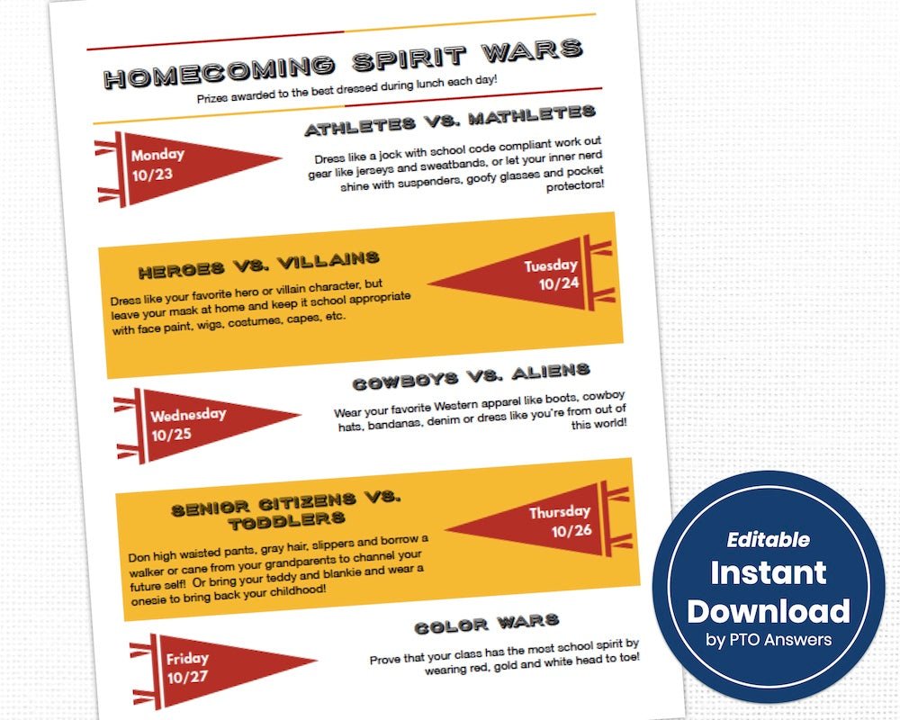 customizable homecoming spirit wars printable flier template
