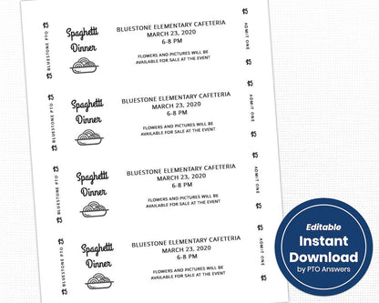 customizable spaghetti dinner fundraiser flier template for pto pta ptsa ptso with ticket template