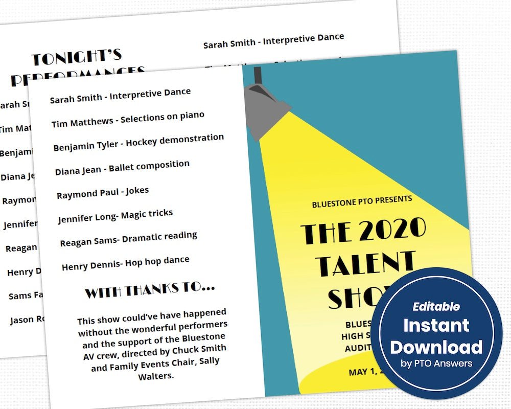 customizable school talent show program template