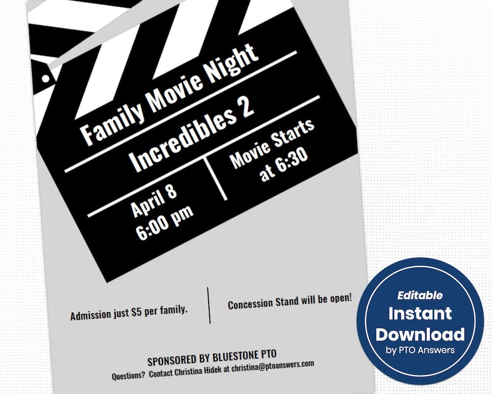 customizable school pto family fun event movie night flier