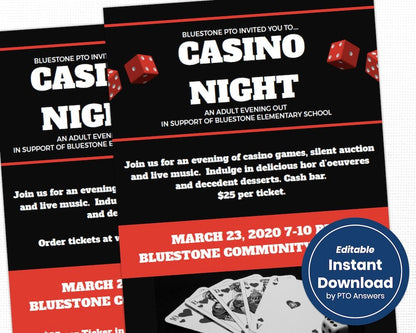 customizable printable casino night fundraiser flyer template